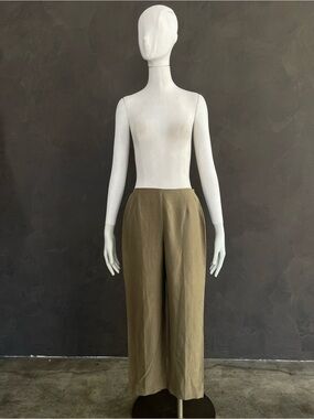 Vintage Finity Studio Silk Linen Wide Leg Pants Size 6 Olive Taupe
